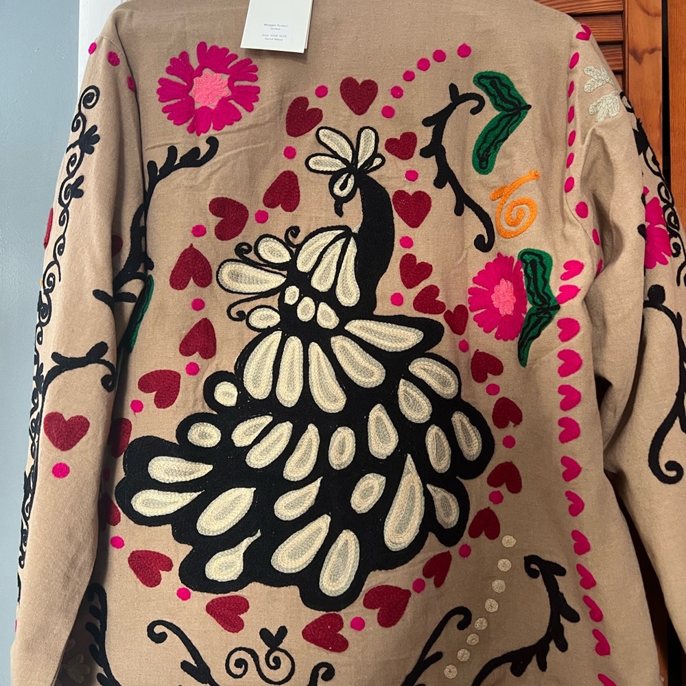 Free People Beige Jacket with Red and Black Embroidery - Picture 4 of 9